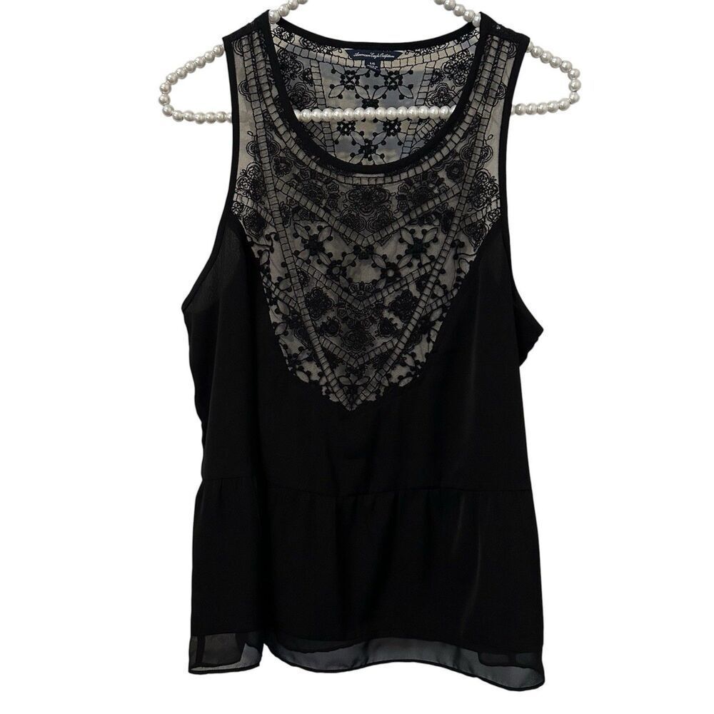 American Eagle Outfitters Lace Babydoll Tank Top Black Size Large Witchy Fairy
